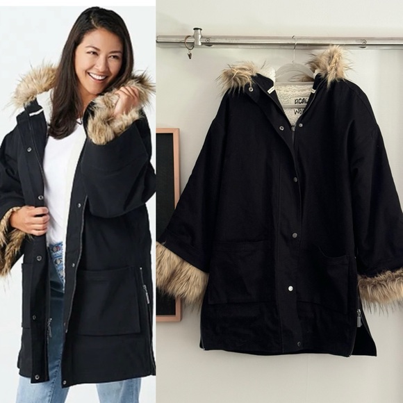 Peace Love World Jackets & Blazers - Black Oversized Sherpa Lined Parka Coat Faux Fur Hood & Cuffs